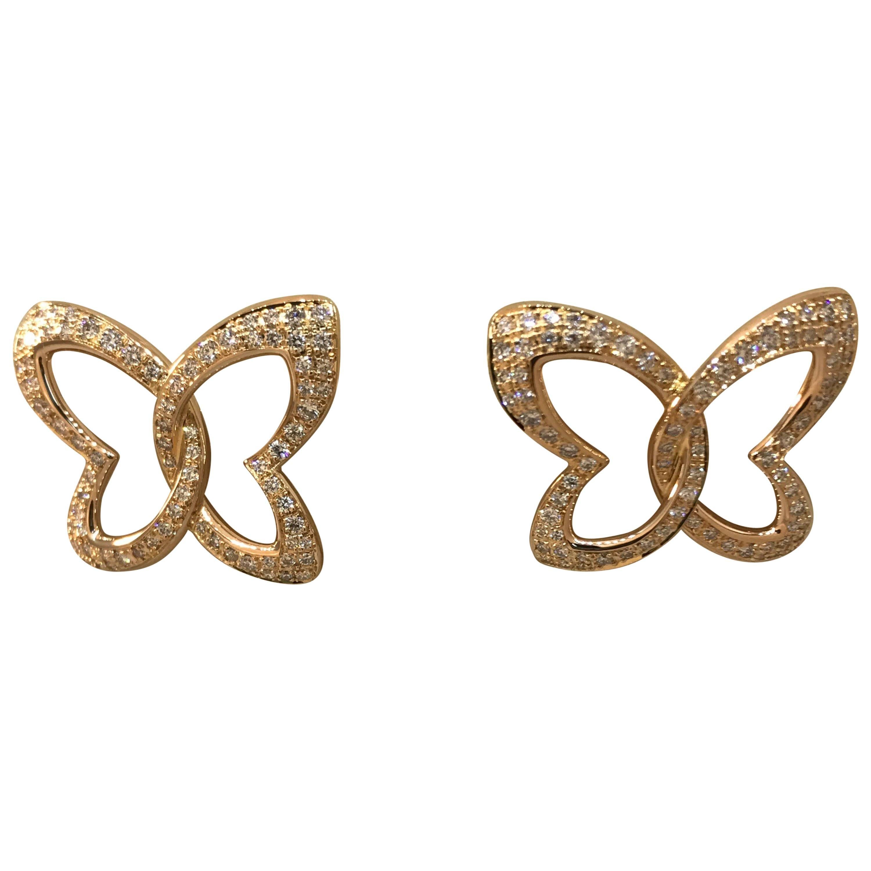 Chopard Women's 18 Karat Gold and Diamond Butterfly Stud Earrings 83/7445-5002 For Sale