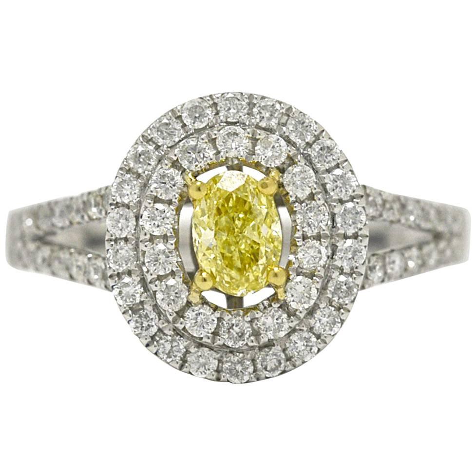 Fancy Intense Certified Diamond Engagement Ring 1.21 Carat Oval Halo Pave'