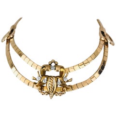 Retro 18 Karat Art Deco, Scarab Emblem Necklace, European Cut Diamonds, Yellow Gold