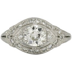 Antique Diamond Platinum Art Deco Engagement Ring Geometric Filigree Dome Eye