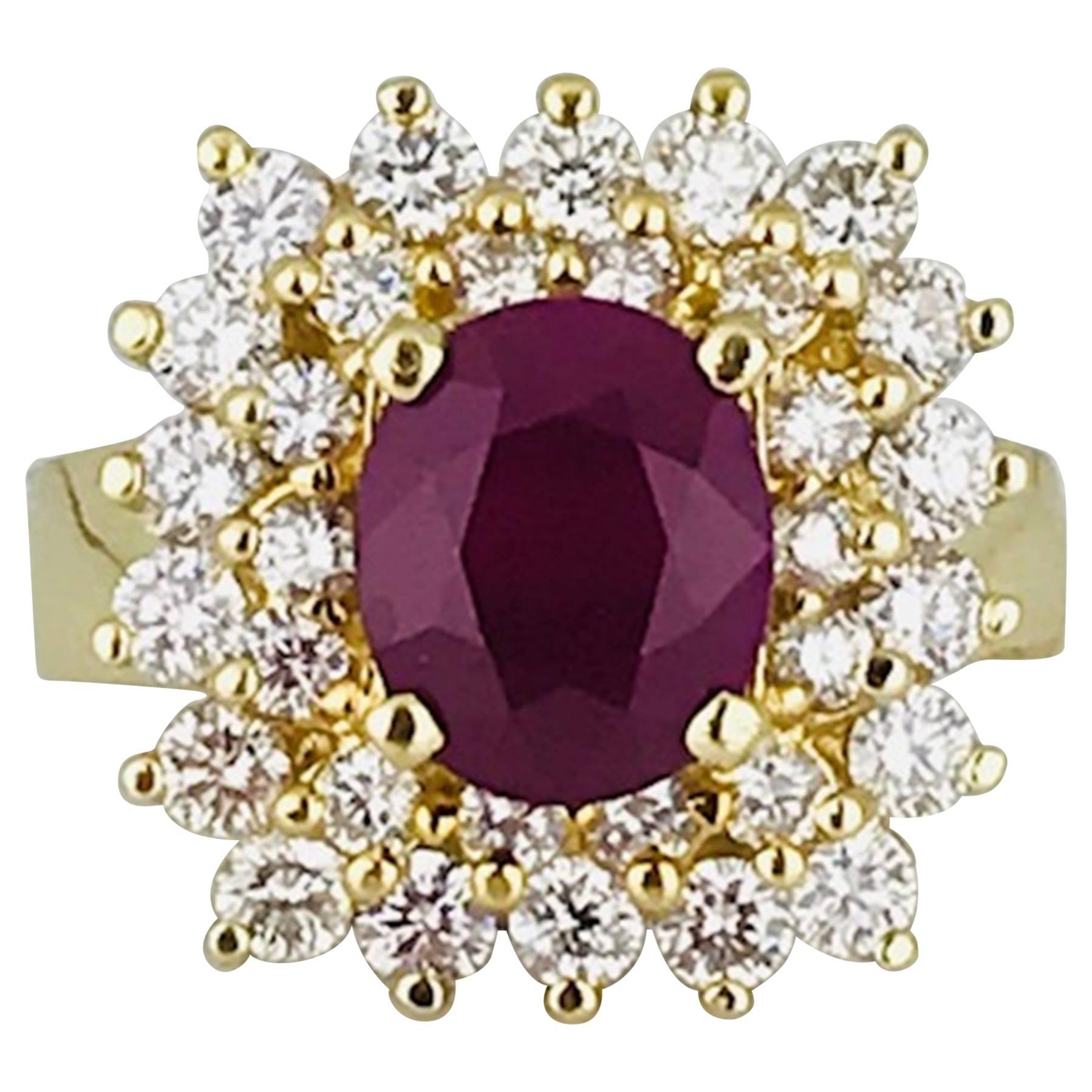 3.50 Carat Burmese Ruby, 1.50 Carat VS Diamond, Contemporary 18 Karat Gold Ring For Sale