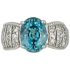 5.50 Carat, Zircon Blue Stone Cocktail Ring Set with Diamonds, Contemporary