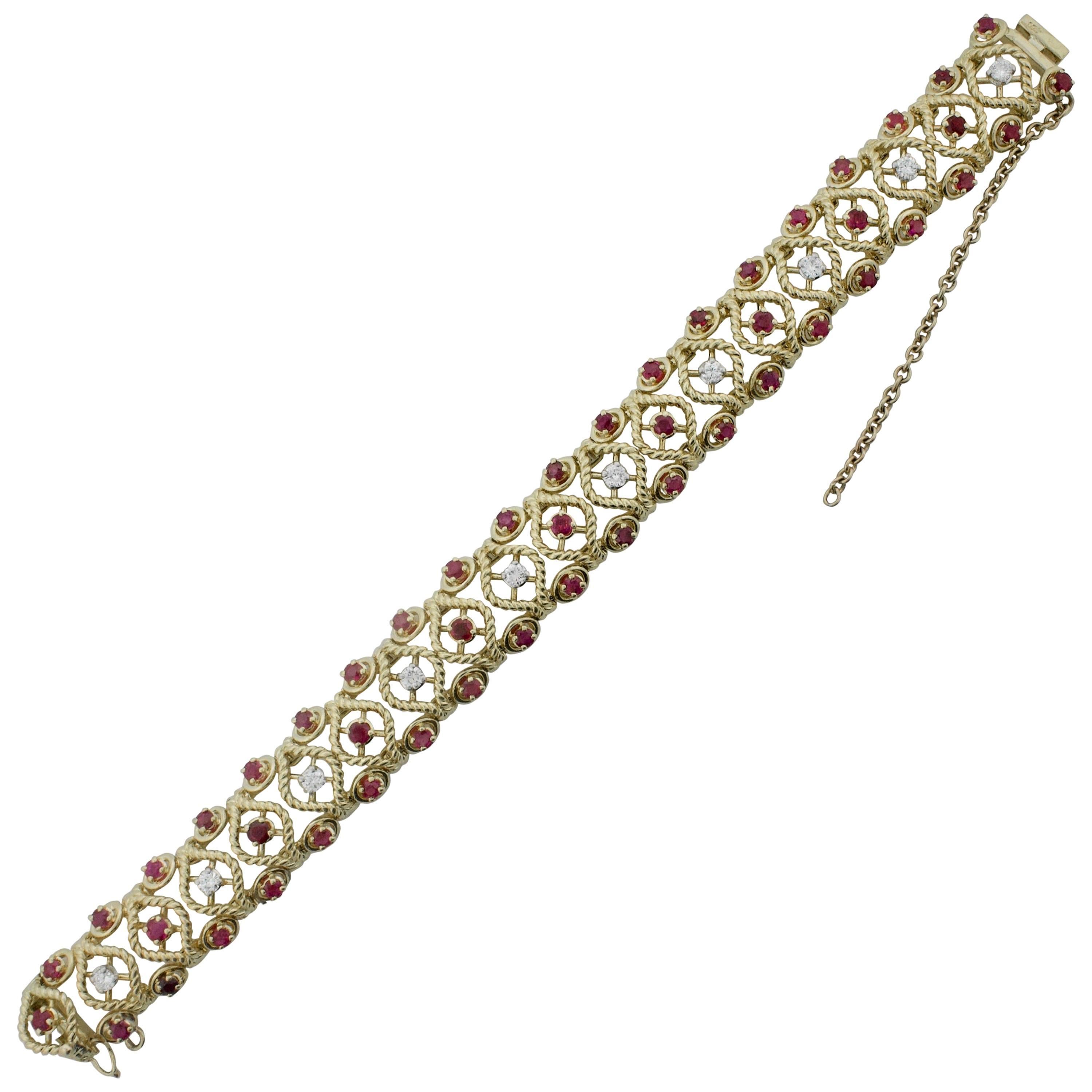 Gubelin Ruby and Diamond Bracelet in 18 Karat Yellow Gold, circa 1950s