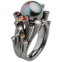 Fei Liu Tahitian Pearl 18 Karat Black Gold Cocktail Ring