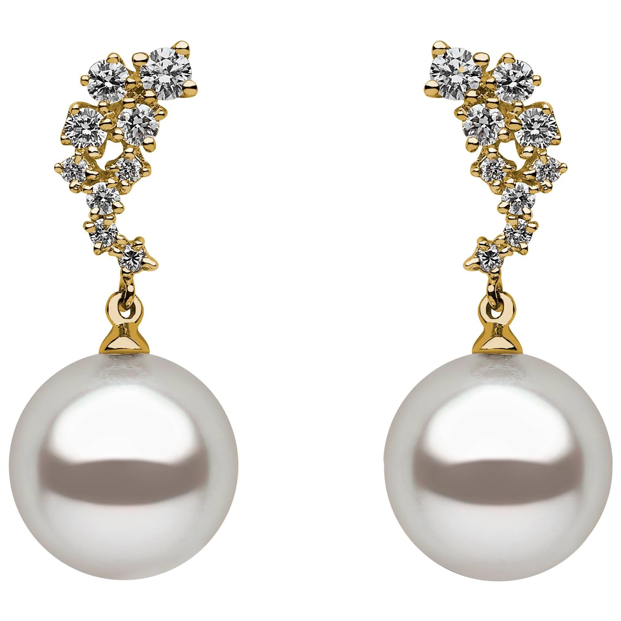 Yoko London South Sea Pearl and Diamond Drop Earrings set on 18K Yellow Gold