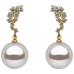 Yoko London South Sea Pearl and Diamond Drop Earrings set on 18K Yellow Gold