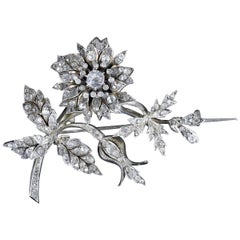 Antique French Flower Brooch Victorian Trembler Silver Paste, circa 1880