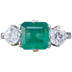 Vintage Emerald and Diamond 18 Carat White Gold Ring