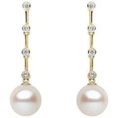 Yoko London Pearl and Diamond Drop Earrings Set in 18 Karat Yellow Gold