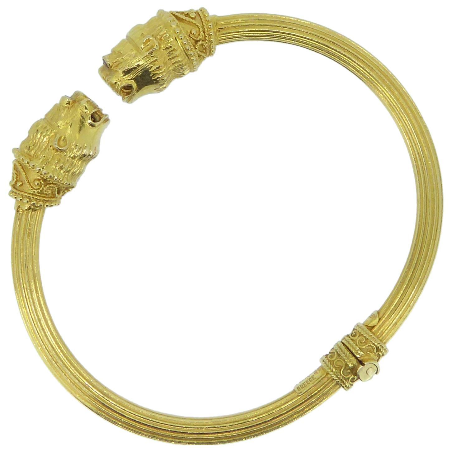 Lalaounis 18 Carat Yellow Gold Double-Headed Lion Bangle