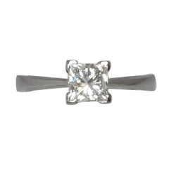 GIA Certified 0.63 Carat Square Princess Diamond Solitaire Platinum Ring F VVS2