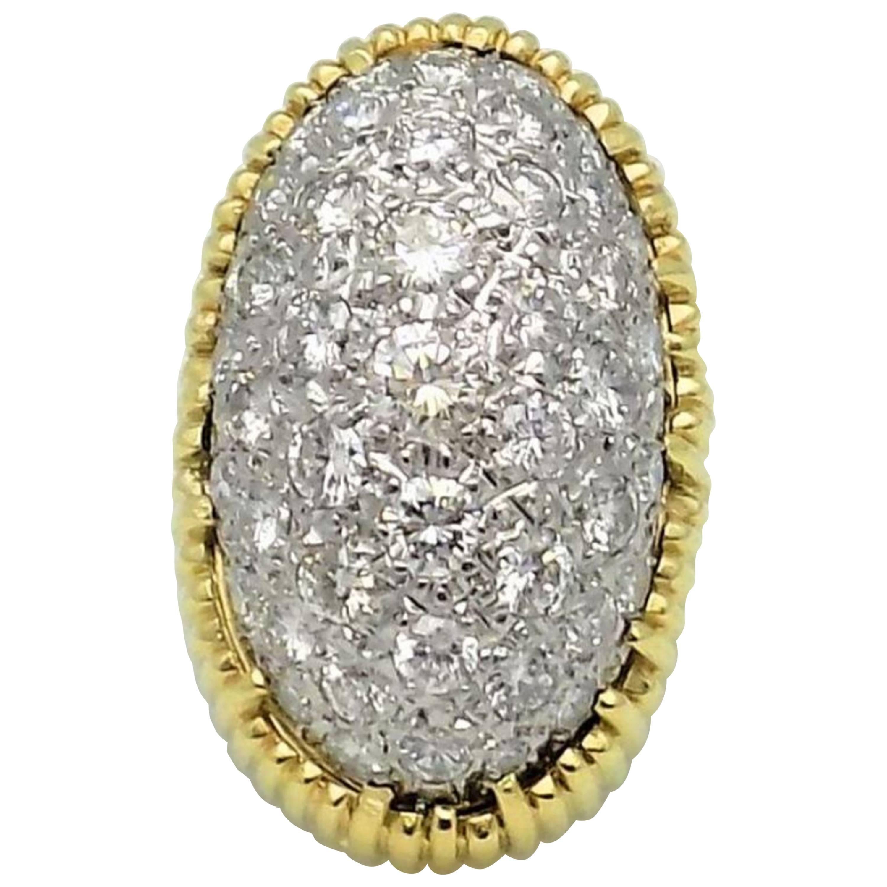 Pave' Diamond and 18 Karat Yellow/White Gold Dome Ring For Sale