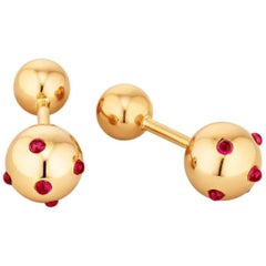 Cartier Mid-Century Cabochon Ruby Rose Gold Sphere Cufflinks