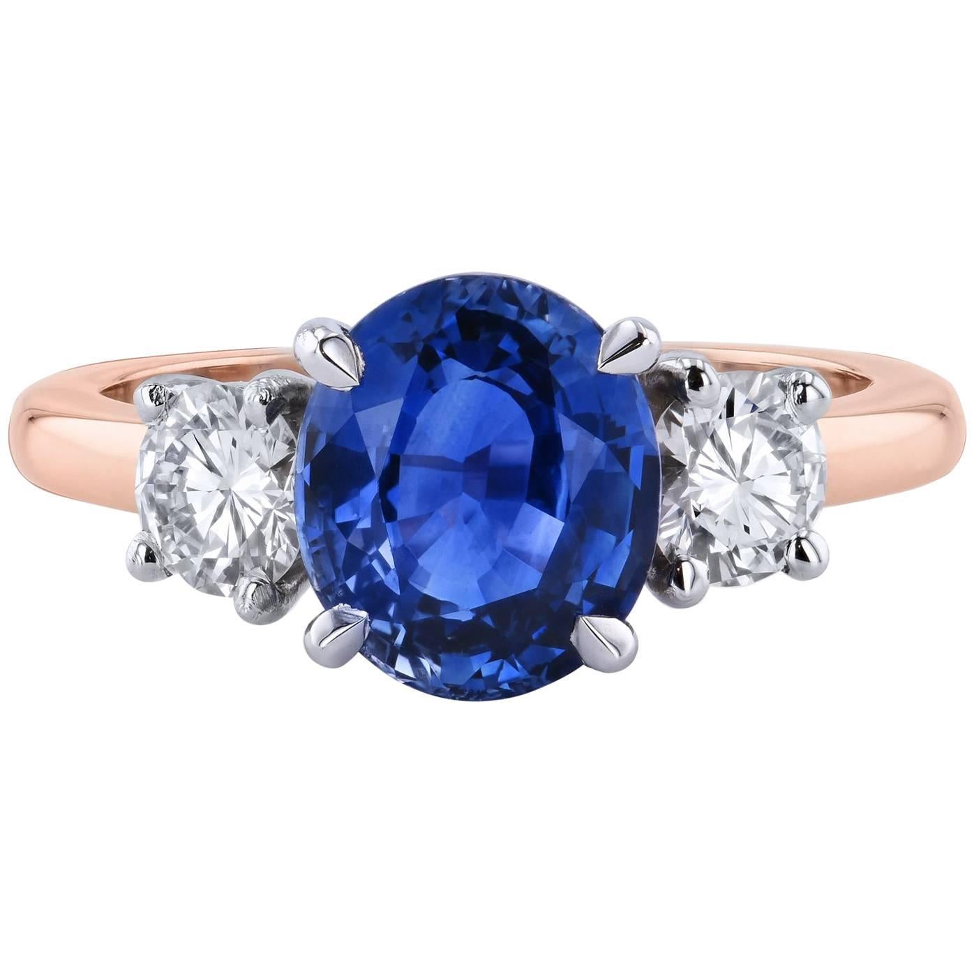 GIA Certified 2.80 Carat Ceylon Blue Sapphire and Diamond 18 karat Rose ...