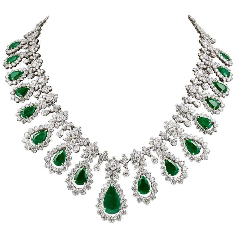 Two-Tone Diamond, Emerald Necklace For Sale at 1stDibs | emerald ...