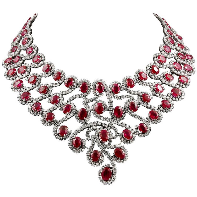 18 Karat Gold Diamond, Ruby Necklace