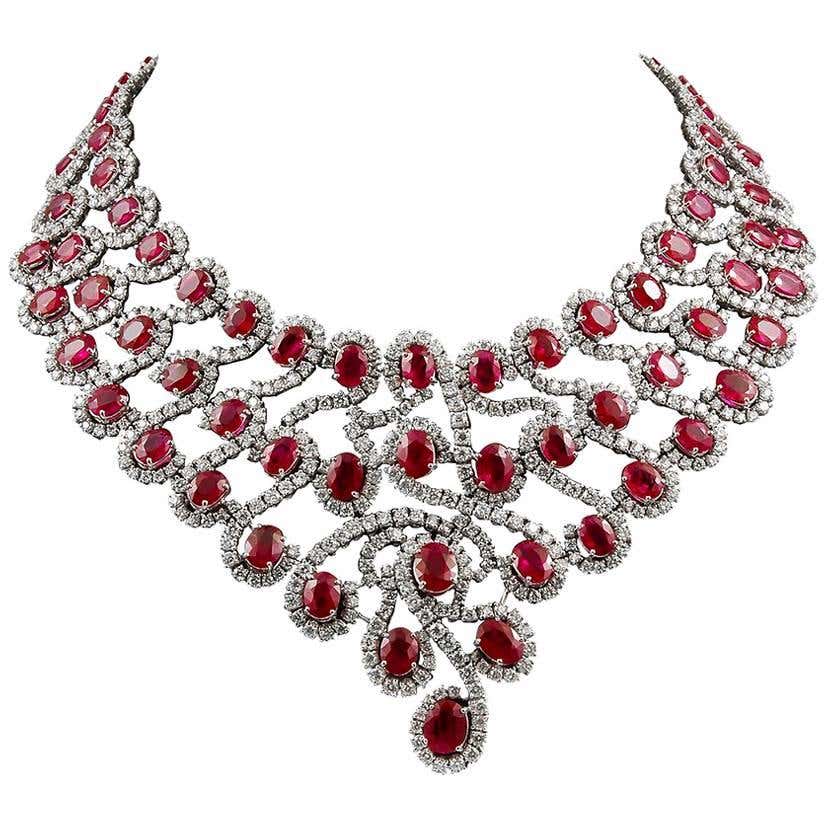 Gold Diamond Ruby Necklace For Sale at 1stDibs | how much is the ruby ...