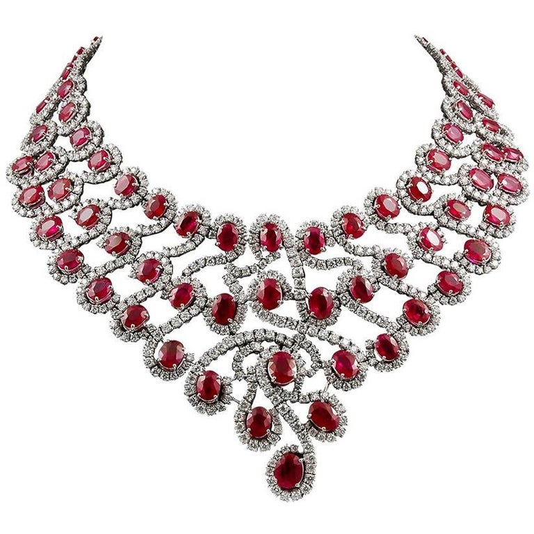 18 Karat Gold Diamond, Ruby Necklace For Sale at 1stDibs  ruby necklaces  for sale, diamante ruby, red ruby necklace