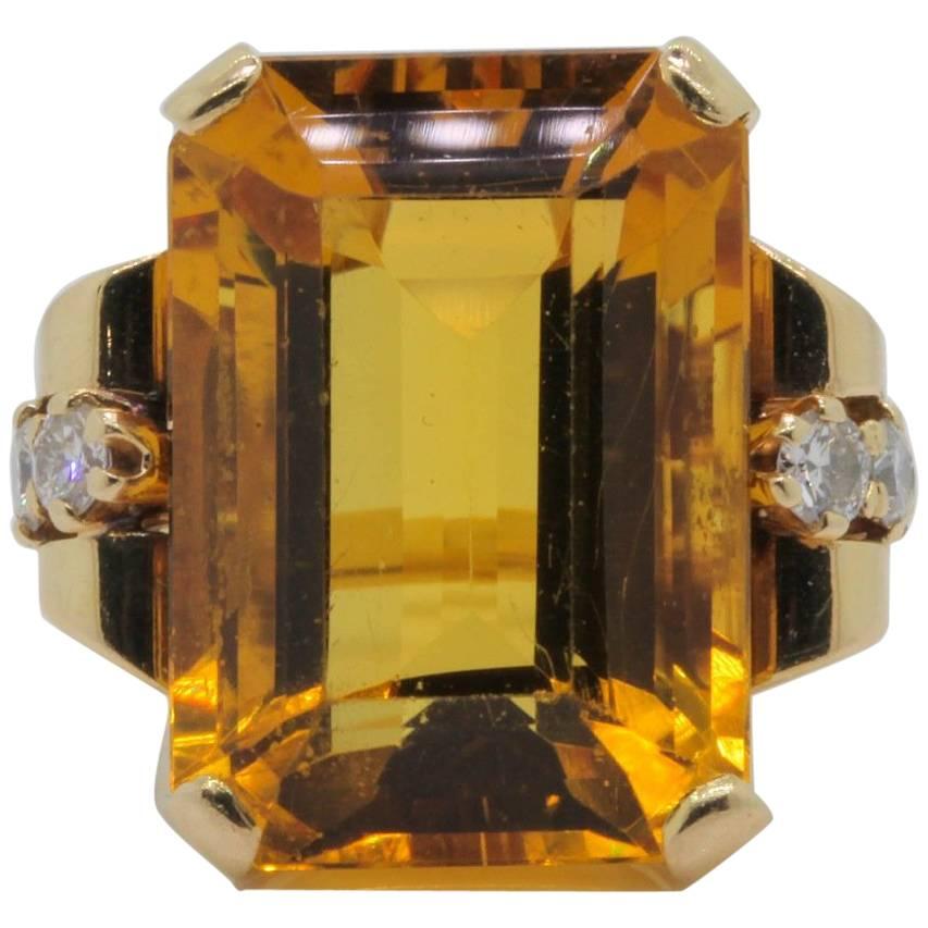Retro Citrine Diamond Gold Ring