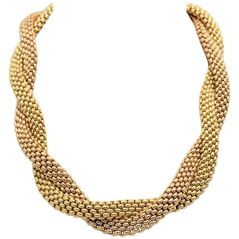 18 Karat Italian Yellow and Rose Gold Panther Link Necklace by Fope For