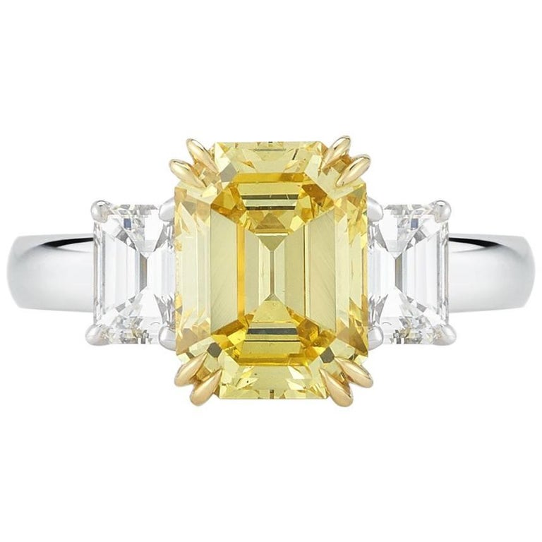 Vivid Fancy Yellow Emerald Cut Diamond Ring in Platinum and 18 Karat Yellow  Gold For Sale at 1stDibs | emerald cut yellow diamond, yellow emerald ring, yellow  diamond emerald cut