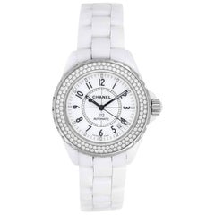 Chanel Weiß Keramik Diamant J12 Automatik-Armbanduhr Ref H0969 mit Diamanten