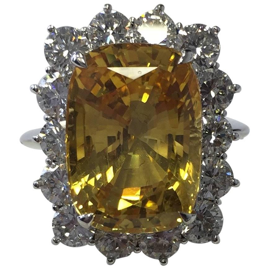 Yellow Sapphire Cushion and Diamond Cocktail Ring