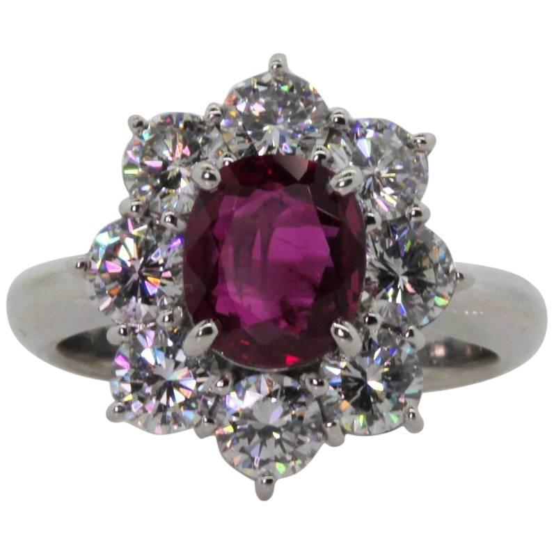 1.82 Carat GIA Certified Ruby Diamond Platinum Ring For Sale