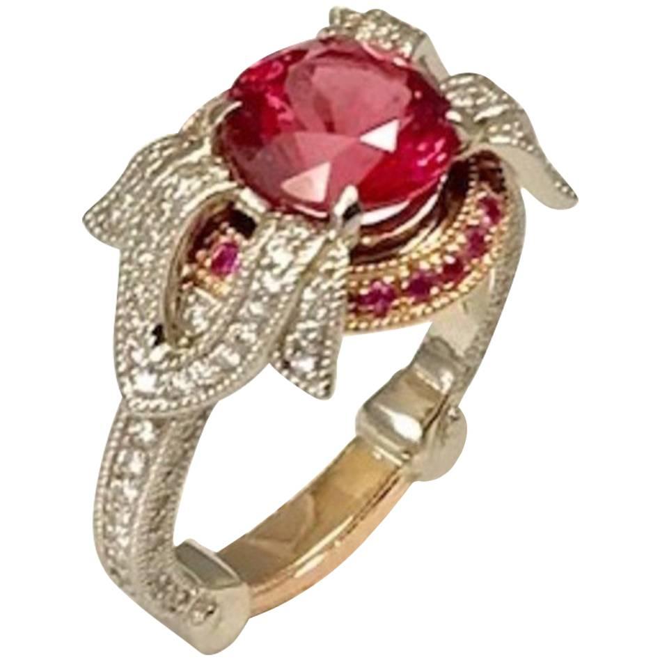 2.16 Carat Pink Tourmaline Diamond Engagement Ring For Sale