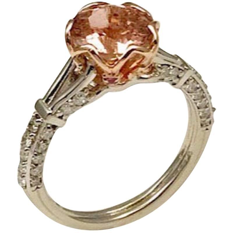 1.96 Carat Peach Tourmaline Set in 14 Karat White and Rose Gold Engagement Ring For Sale