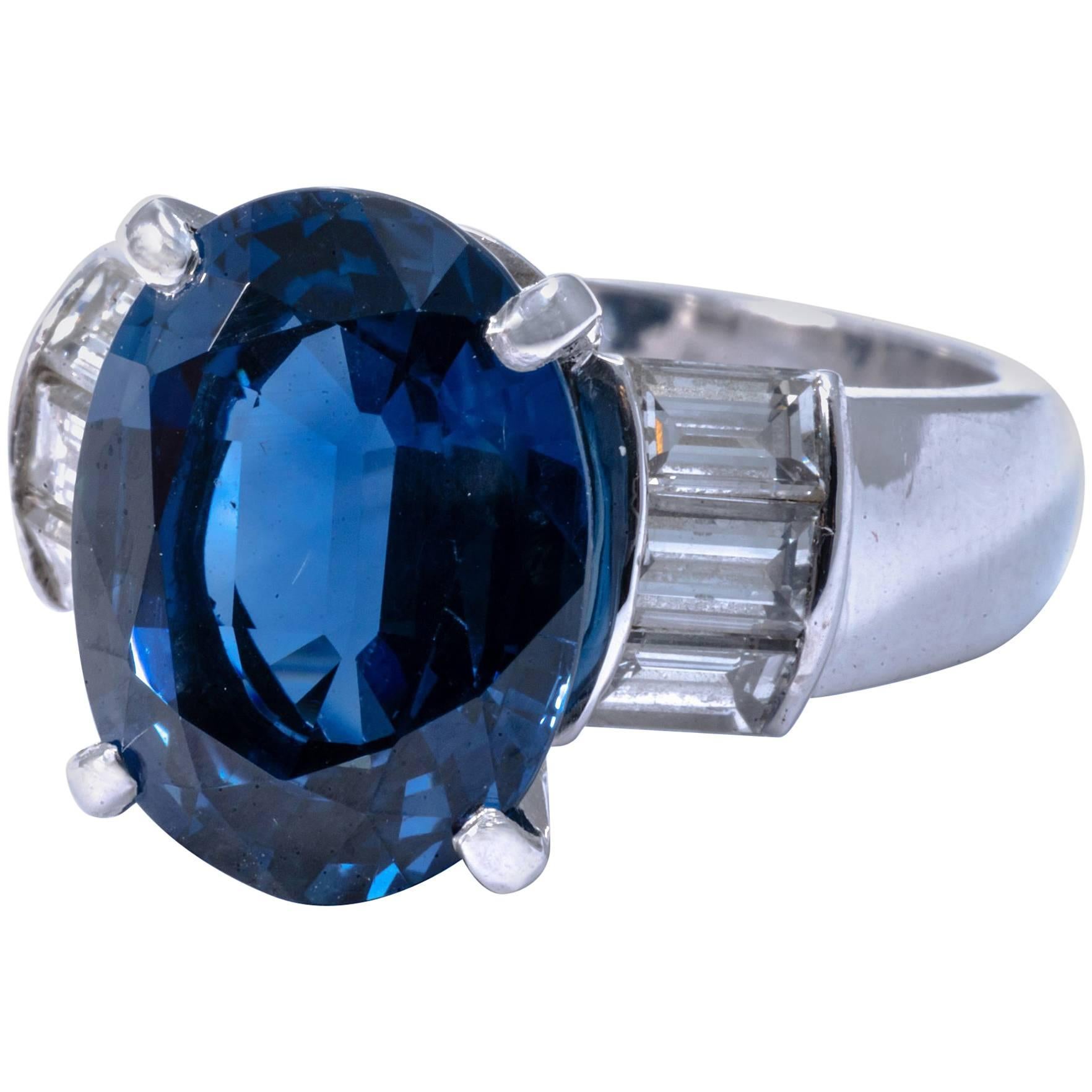 Certified Not Treated  9.80 Carat Sapphire Diamond Platinum Statement Ring Band For Sale