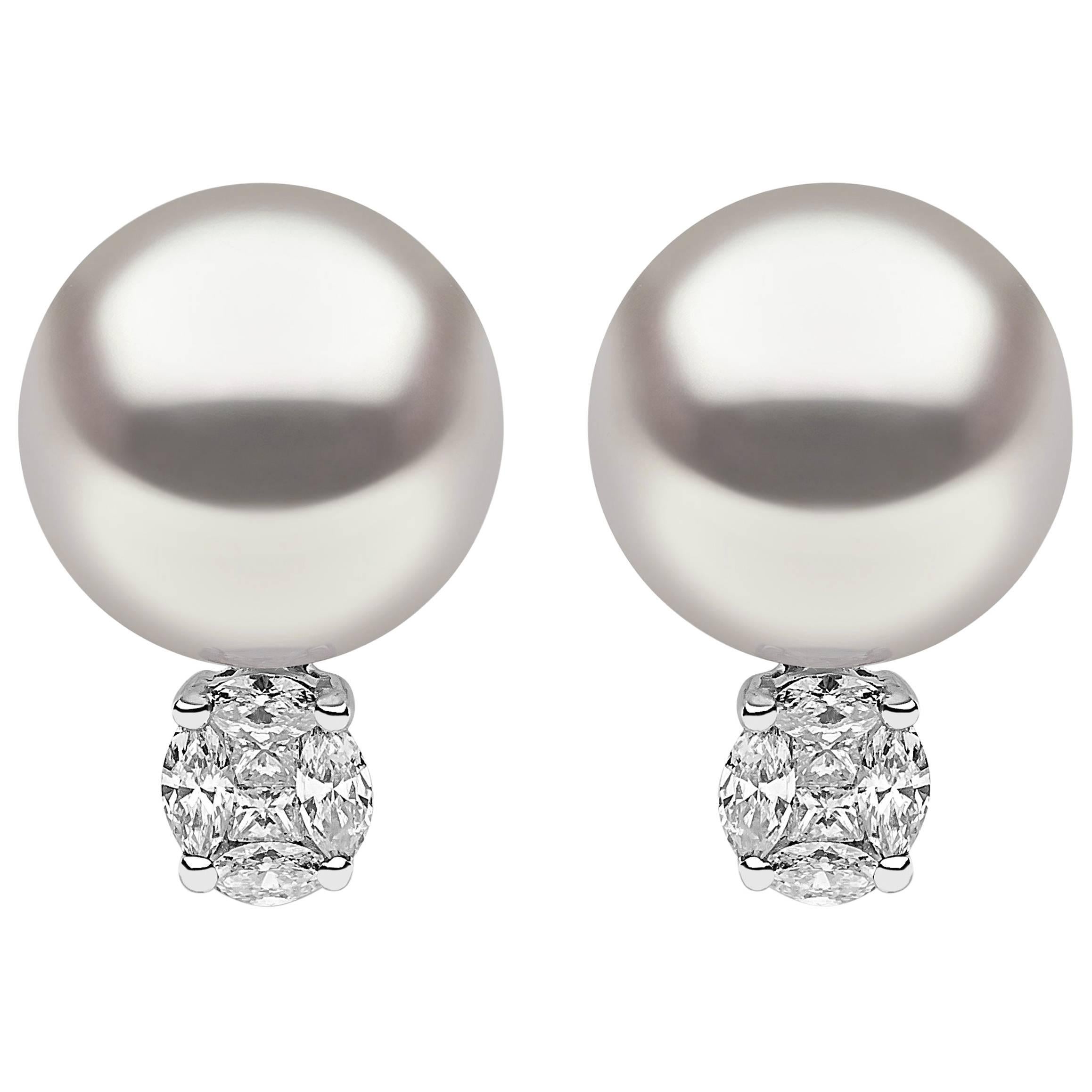 Yoko London South Sea Pearl and Diamond Ear Studs Set in 18 Karat White Gold For Sale