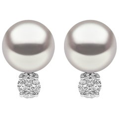 Yoko London South Sea Pearl and Diamond Ear Studs Set in 18 Karat White Gold