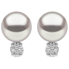 Yoko London South Sea Pearl and Diamond Ear Studs Set in 18 Karat White Gold