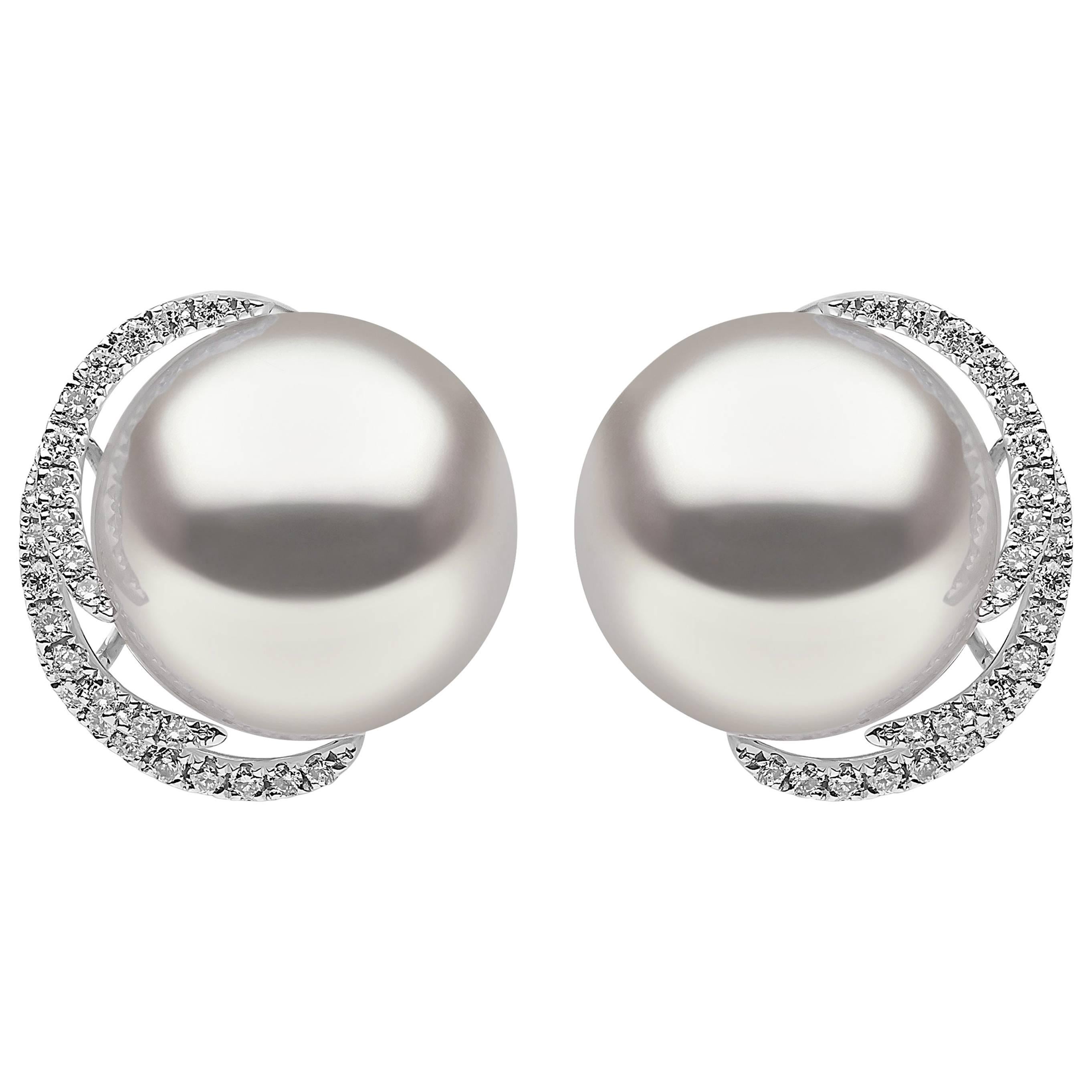 Yoko London South Sea Pearl and Diamond Ear Studs Set in 18 Karat White Gold