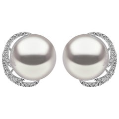 Yoko London South Sea Pearl and Diamond Ear Studs Set in 18 Karat White Gold