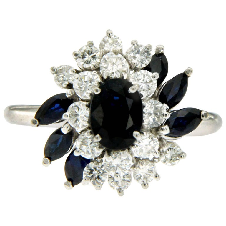 Diamond Sapphire Gold Cluster Ring at 1stDibs