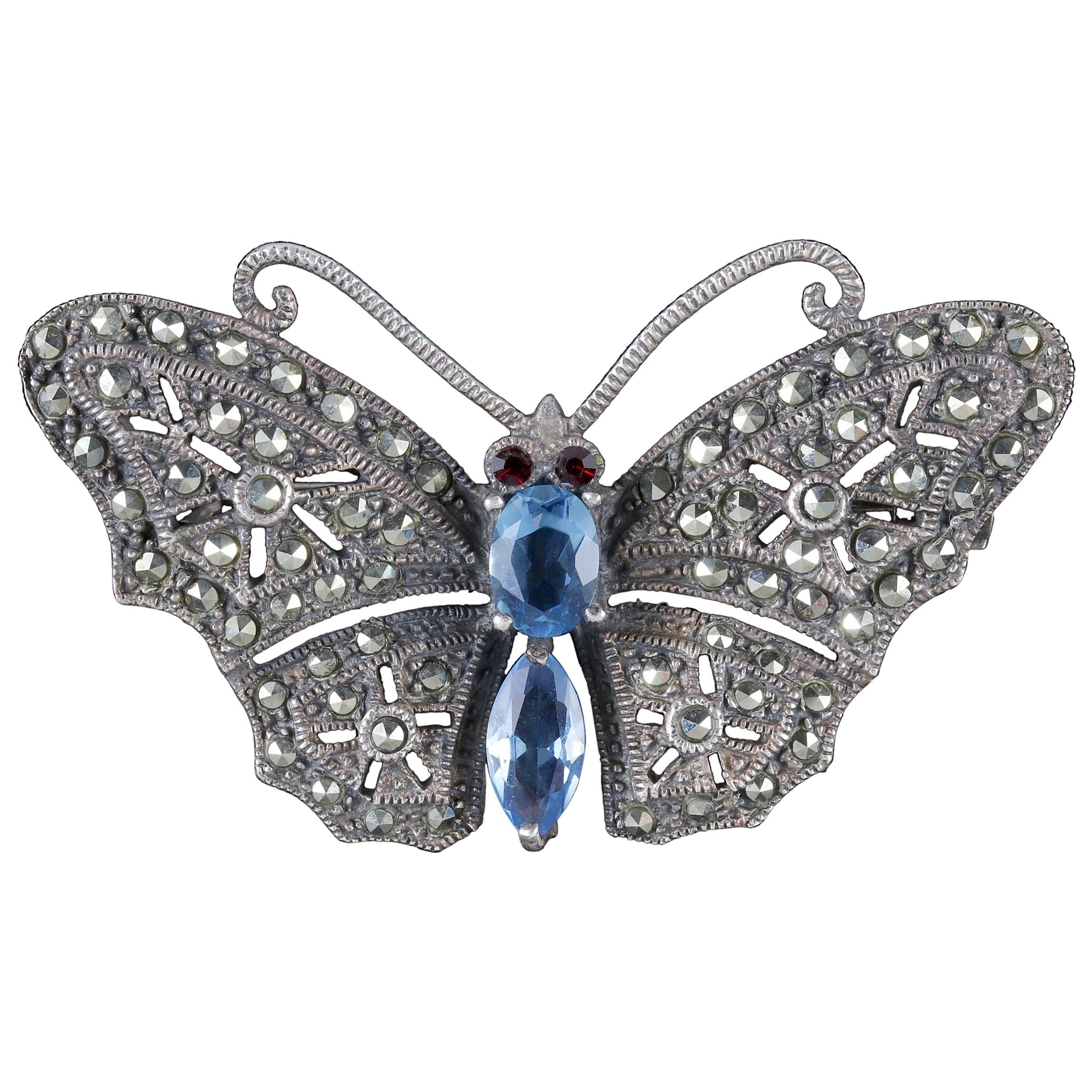 Antique Victorian Butterfly Brooch Marcasite Paste, circa 1900