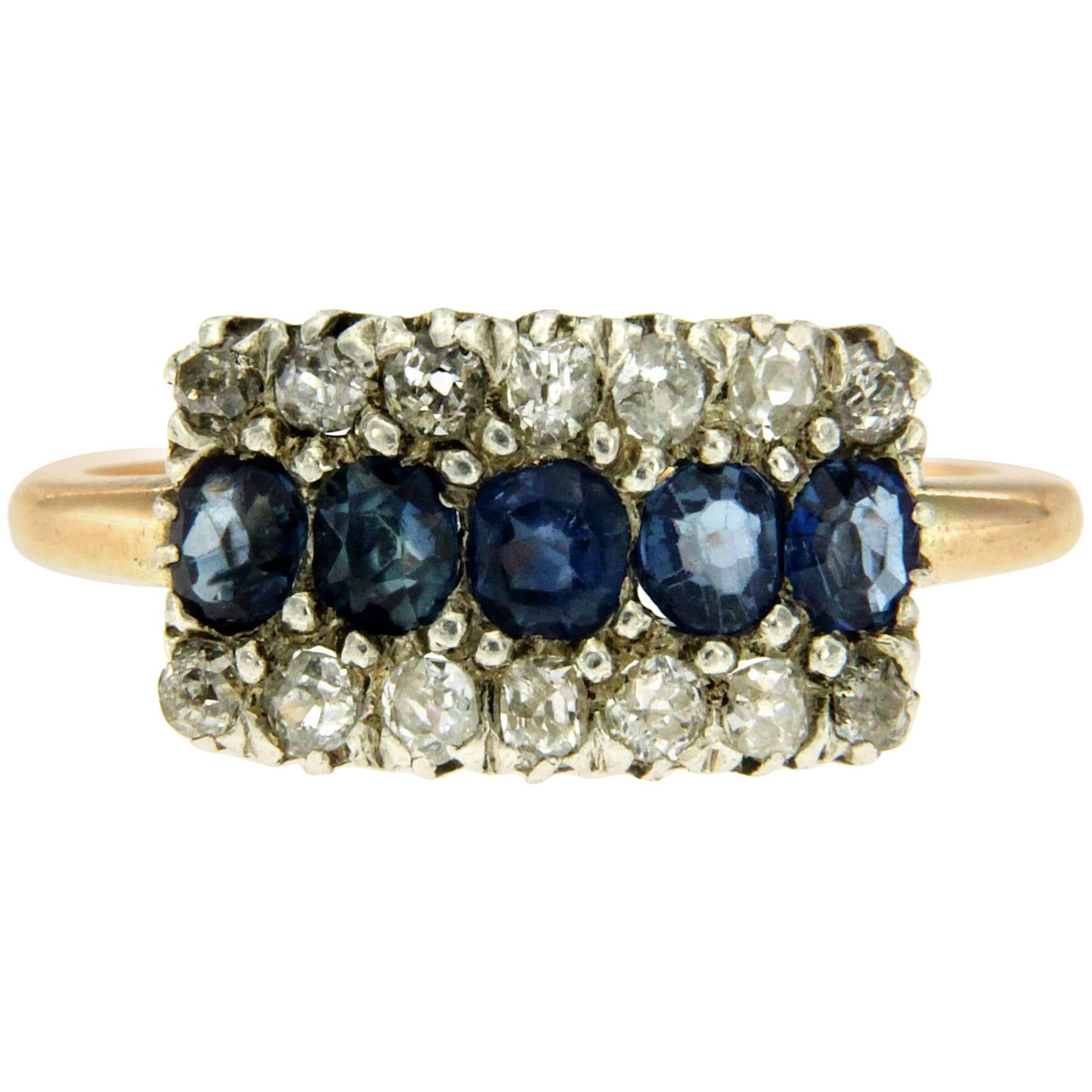Victorian Sapphire Diamond Gold Engagement Ring