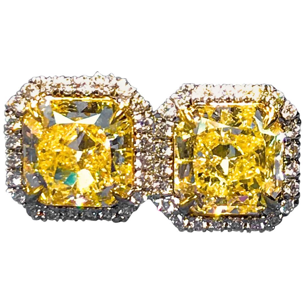 4.12 Carat -Fancy Light Yellow Halo Style Diamond Earrings