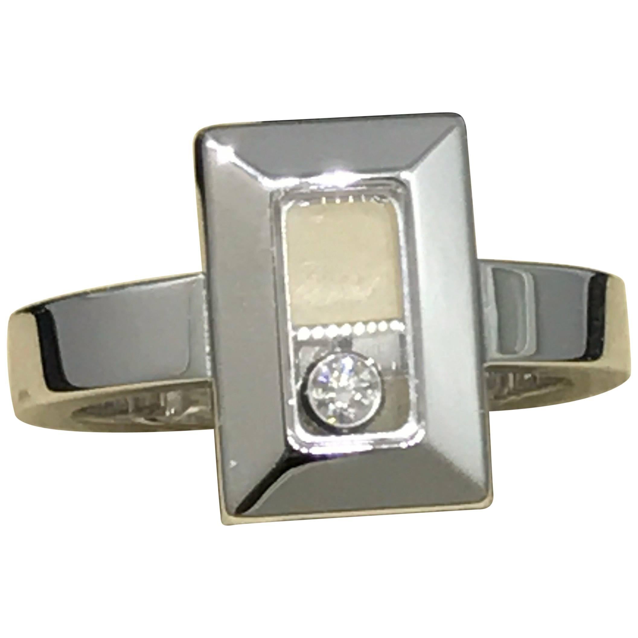 Chopard Happy Diamonds 18k Karat White Gold Rectangular Shape Ring 82/6729