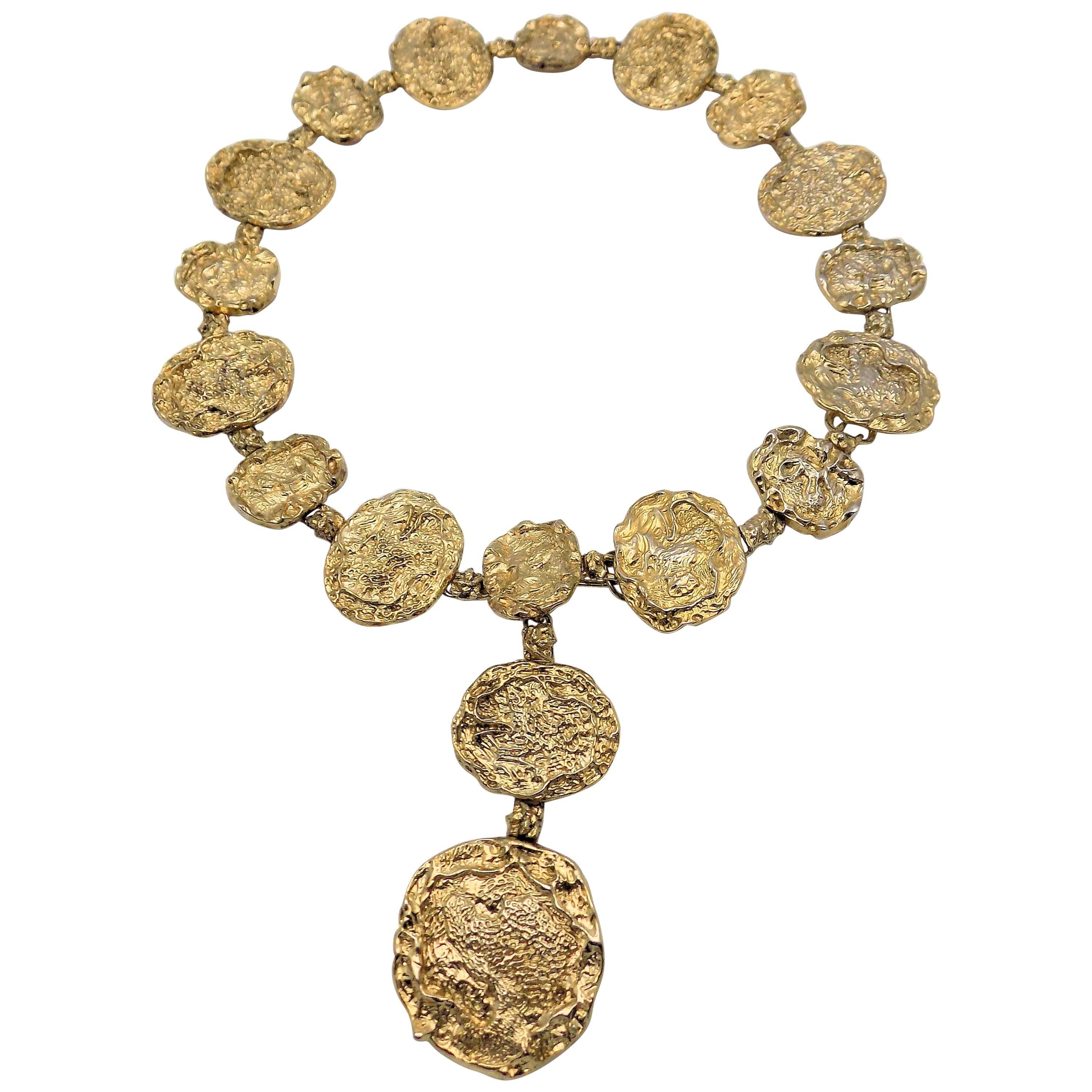 Cartier Sterling Silver/Gold Plate Textured Medallion Necklace/Belt