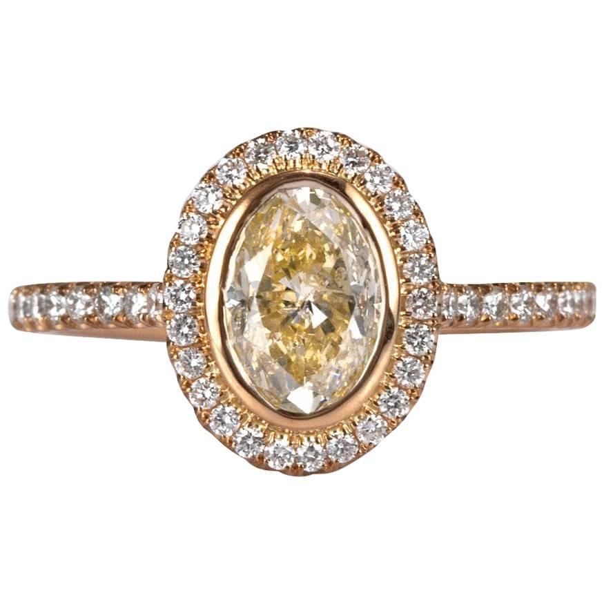 Mark Broumand 1.38 Carat Fancy Light Brown Yellow Oval Cut Diamond Ring