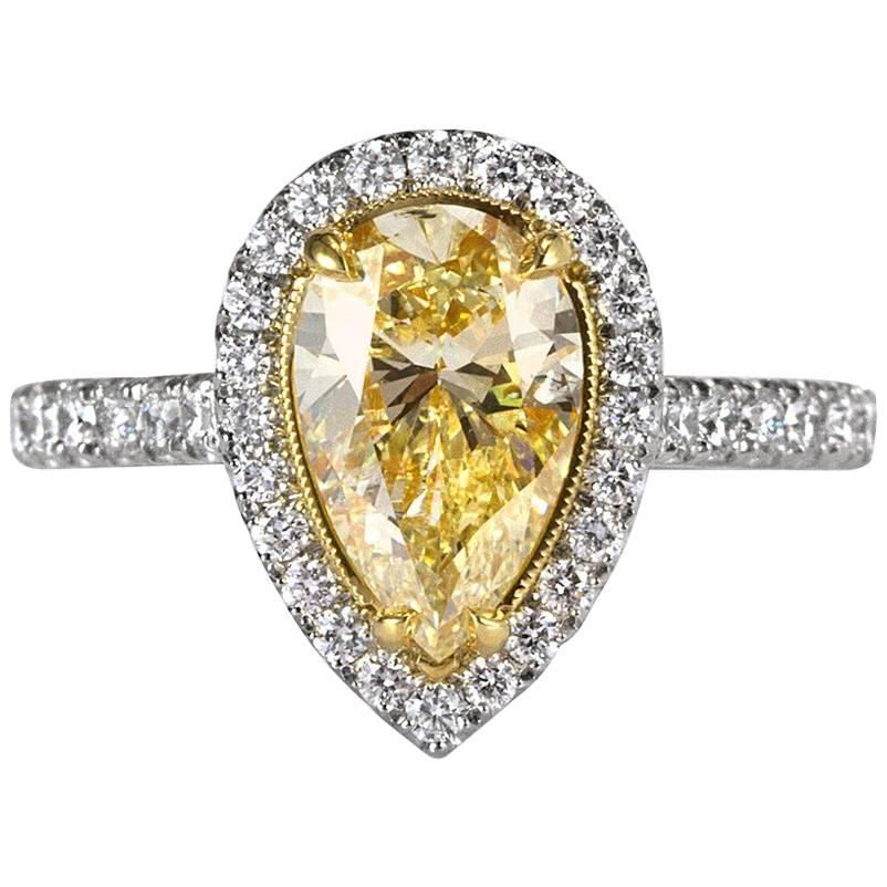 Mark Broumand 2.47 Carat Fancy Yellow Pear Shaped Diamond Engagement Ring