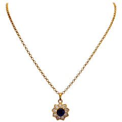 Ladies 18 Karat Gold Diamond Sapphire Pendant 2.50 Carat