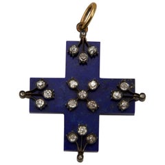 19th Century Lapis-Lazuli and Diamond Cross