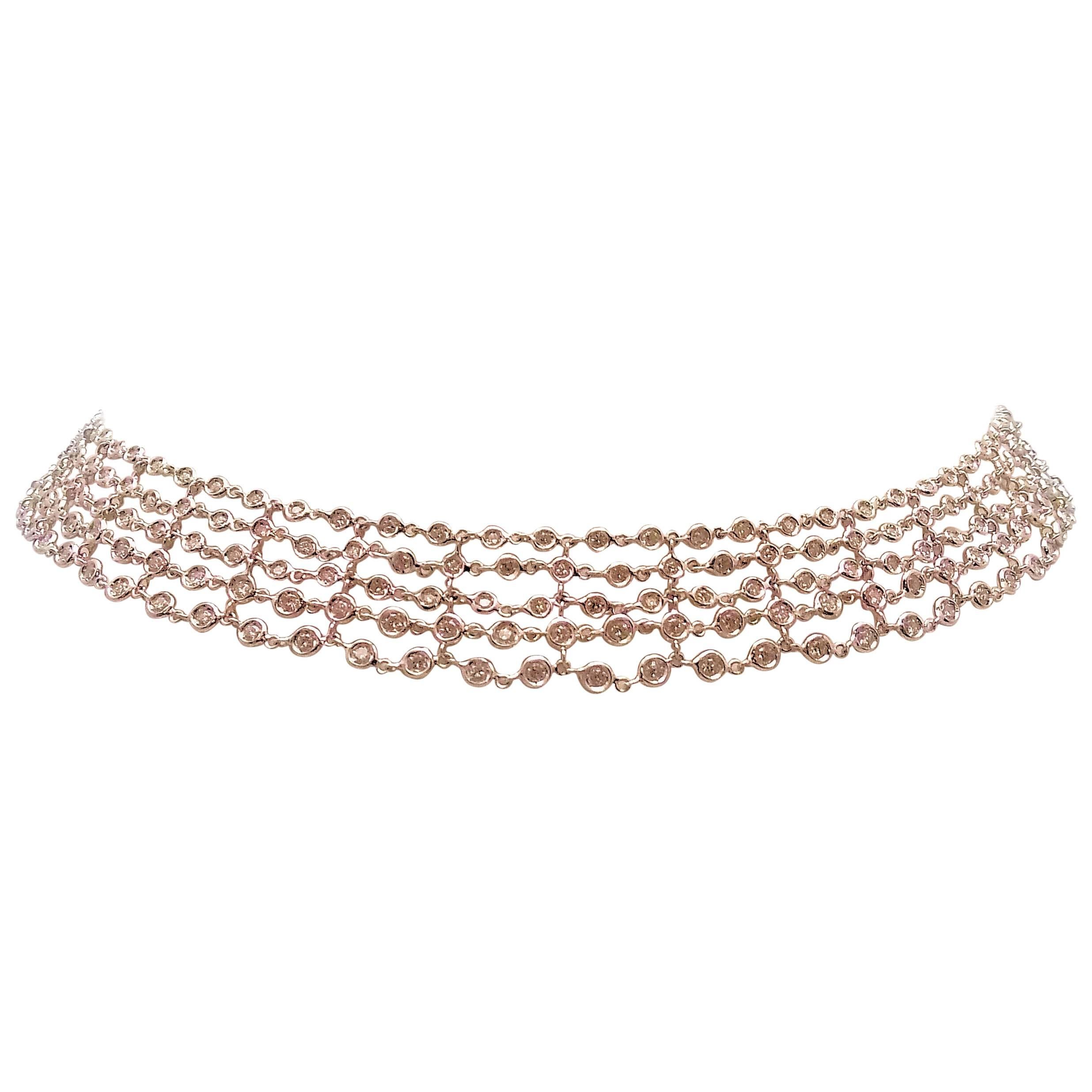 Favero Five-Row Diamond Necklace in 18 Karat White Gold For Sale