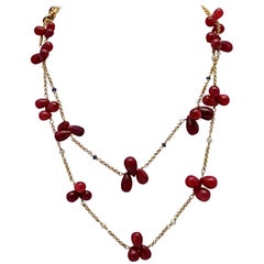 Ruby Bead Drop Necklaces Seed Pearls Sapphire Doubled 14 Karat