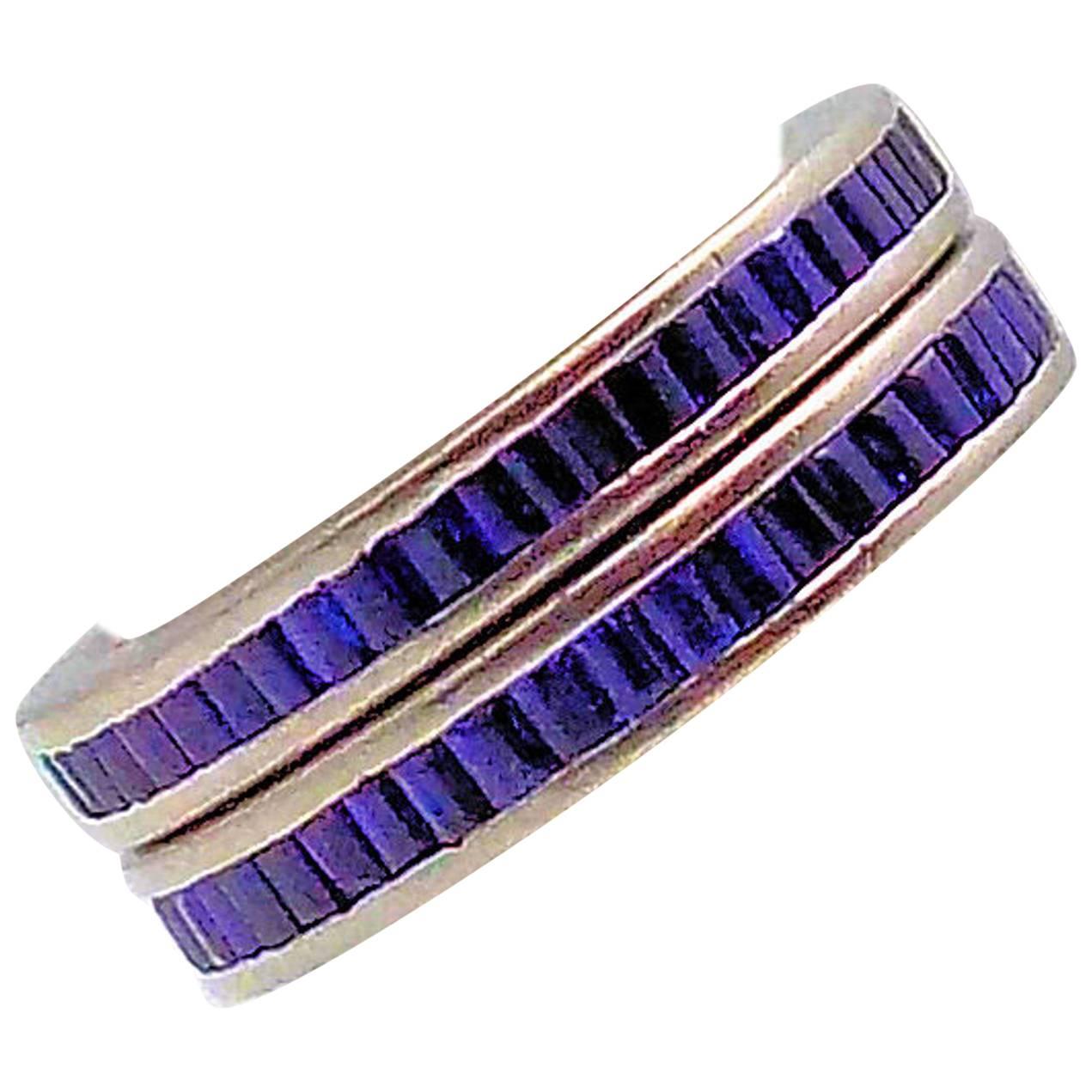 Pair of Sapphire Eternity Bands in Platinum For Sale