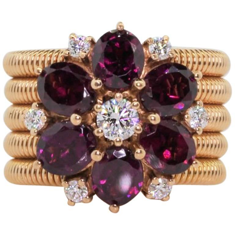 Garnet Diamond Gold Ring